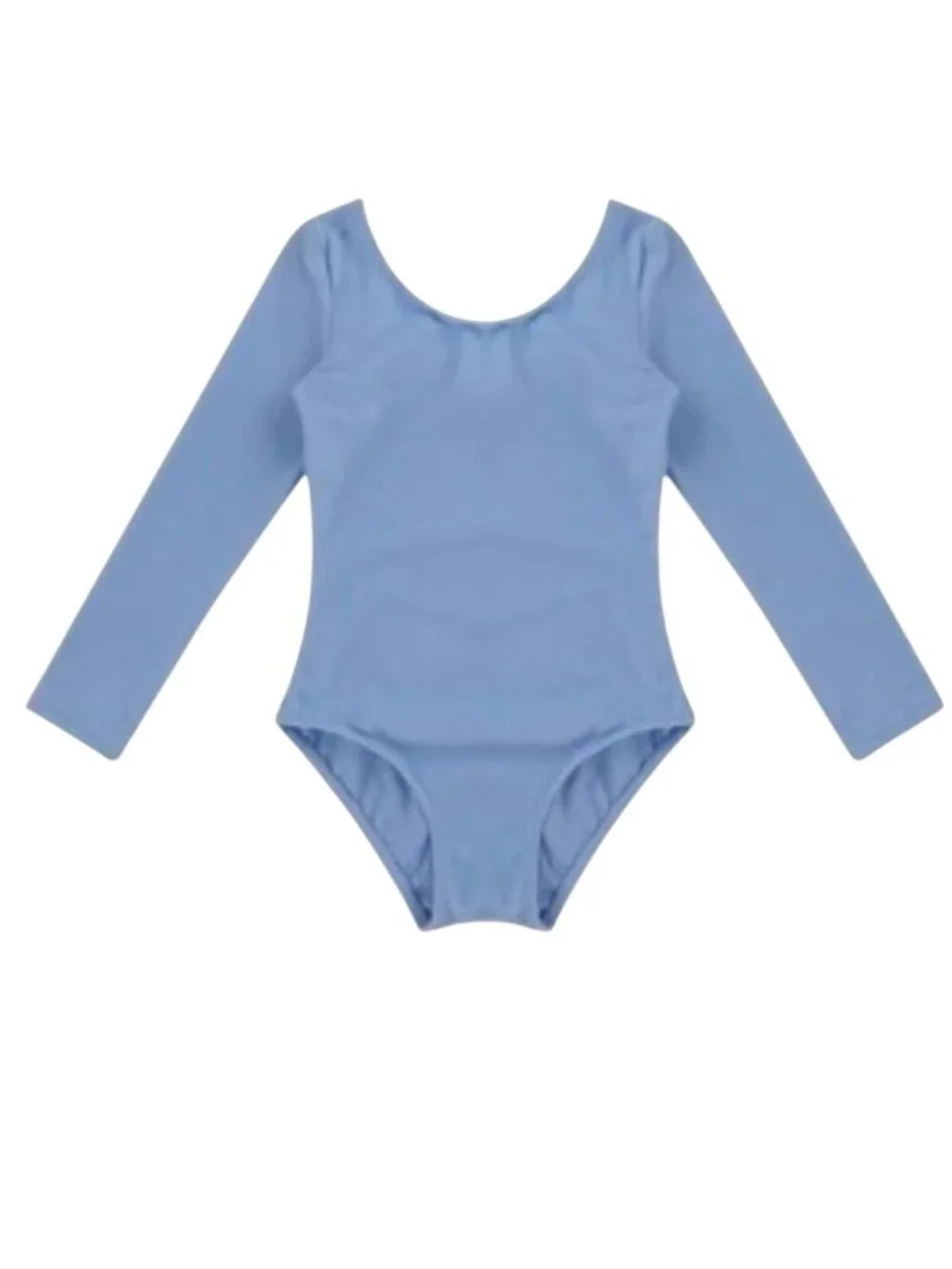 Eurotard Childs M Light Blue Long Sleeve Leotard Bodysuit Lined Cotton Dance